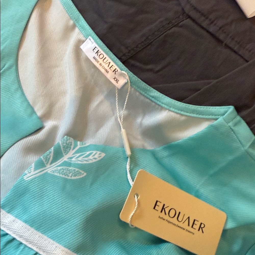 Ekouaer - Floral Button-Down Dress in Teal and White - Picture 4 of 6